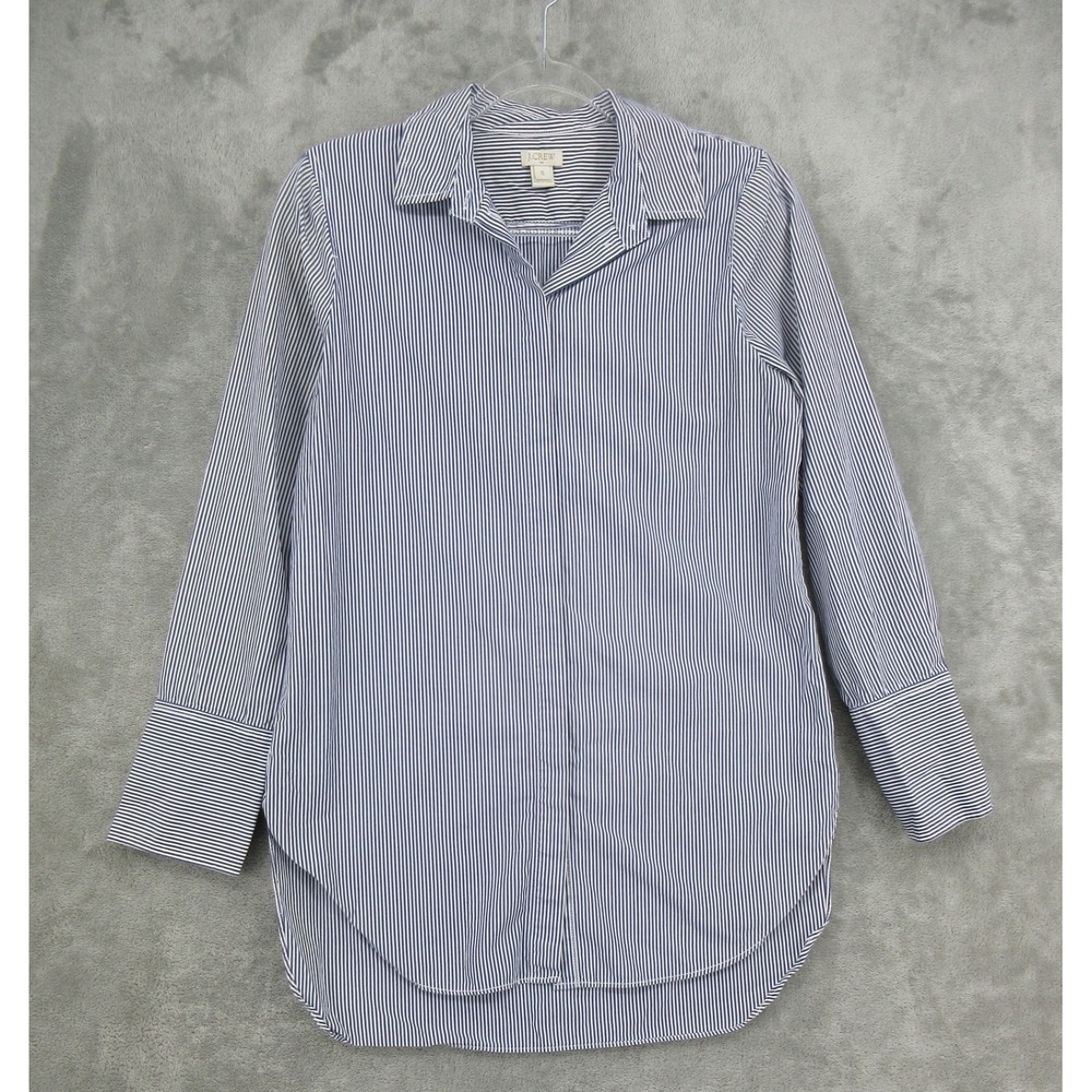 J Crew Shirt Womens Size S Blue White Striped Button Front Nautical Round Hem